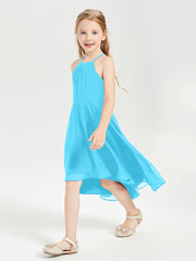 Trendy Tea Length Junior Bridesmaid Dresses Asymmetrical Skirt Pool