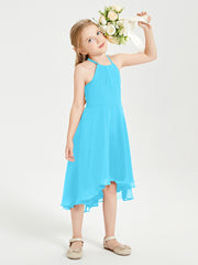 Trendy Tea Length Junior Bridesmaid Dresses Asymmetrical Skirt Pool