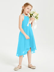 Trendy Tea Length Junior Bridesmaid Dresses Asymmetrical Skirt Pool