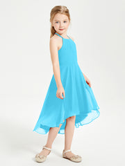 Trendy Tea Length Junior Bridesmaid Dresses Asymmetrical Skirt Pool