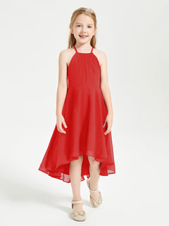 Trendy Tea Length Junior Bridesmaid Dresses Asymmetrical Skirt Red