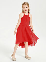 Trendy Tea Length Junior Bridesmaid Dresses Asymmetrical Skirt Red
