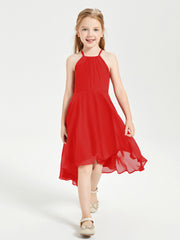 Trendy Tea Length Junior Bridesmaid Dresses Asymmetrical Skirt Red
