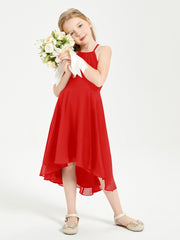 Trendy Tea Length Junior Bridesmaid Dresses Asymmetrical Skirt Red