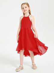 Trendy Tea Length Junior Bridesmaid Dresses Asymmetrical Skirt Red