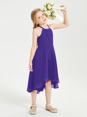 Trendy Tea Length Junior Bridesmaid Dresses Asymmetrical Skirt Regency