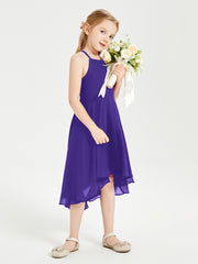 Trendy Tea Length Junior Bridesmaid Dresses Asymmetrical Skirt Regency