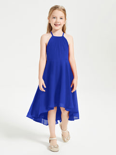 Trendy Tea Length Junior Bridesmaid Dresses Asymmetrical Skirt Royal Blue