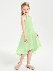 Trendy Tea Length Junior Bridesmaid Dresses Asymmetrical Skirt Sage