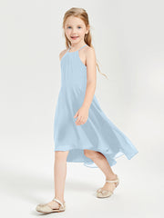 Trendy Tea Length Junior Bridesmaid Dresses Asymmetrical Skirt Sky Blue