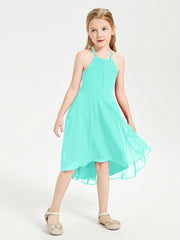 Trendy Tea Length Junior Bridesmaid Dresses Asymmetrical Skirt Spa