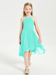 Trendy Tea Length Junior Bridesmaid Dresses Asymmetrical Skirt Spa
