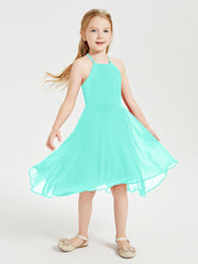 Trendy Tea Length Junior Bridesmaid Dresses Asymmetrical Skirt Spa