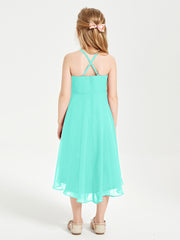 Trendy Tea Length Junior Bridesmaid Dresses Asymmetrical Skirt Spa