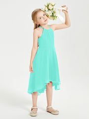 Trendy Tea Length Junior Bridesmaid Dresses Asymmetrical Skirt Spa