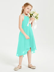 Trendy Tea Length Junior Bridesmaid Dresses Asymmetrical Skirt Spa
