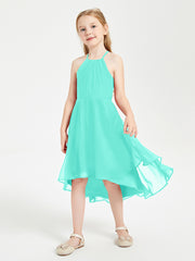 Trendy Tea Length Junior Bridesmaid Dresses Asymmetrical Skirt Spa