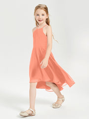 Trendy Tea Length Junior Bridesmaid Dresses Asymmetrical Skirt Sunset