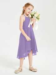 Trendy Tea Length Junior Bridesmaid Dresses Asymmetrical Skirt Tahiti