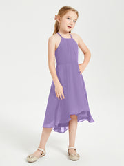 Trendy Tea Length Junior Bridesmaid Dresses Asymmetrical Skirt Tahiti