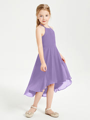 Trendy Tea Length Junior Bridesmaid Dresses Asymmetrical Skirt Tahiti