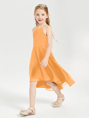 Trendy Tea Length Junior Bridesmaid Dresses Asymmetrical Skirt Tangerine