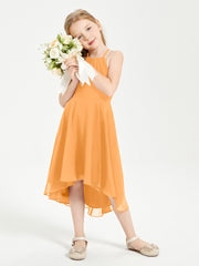 Trendy Tea Length Junior Bridesmaid Dresses Asymmetrical Skirt Tangerine
