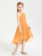 Trendy Tea Length Junior Bridesmaid Dresses Asymmetrical Skirt Tangerine