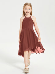 Trendy Tea Length Junior Bridesmaid Dresses Asymmetrical Skirt Terracotta
