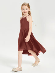 Trendy Tea Length Junior Bridesmaid Dresses Asymmetrical Skirt Terracotta