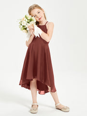 Trendy Tea Length Junior Bridesmaid Dresses Asymmetrical Skirt Terracotta