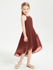 Trendy Tea Length Junior Bridesmaid Dresses Asymmetrical Skirt Terracotta
