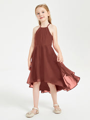 Trendy Tea Length Junior Bridesmaid Dresses Asymmetrical Skirt Terracotta