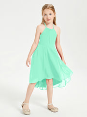 Trendy Tea Length Junior Bridesmaid Dresses Asymmetrical Skirt Turquoise