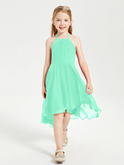 Trendy Tea Length Junior Bridesmaid Dresses Asymmetrical Skirt Turquoise