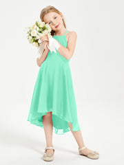 Trendy Tea Length Junior Bridesmaid Dresses Asymmetrical Skirt Turquoise