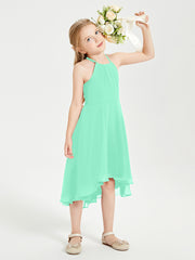 Trendy Tea Length Junior Bridesmaid Dresses Asymmetrical Skirt Turquoise