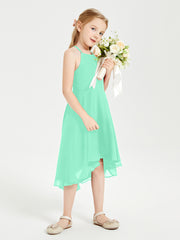Trendy Tea Length Junior Bridesmaid Dresses Asymmetrical Skirt Turquoise
