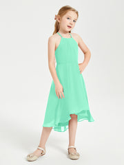 Trendy Tea Length Junior Bridesmaid Dresses Asymmetrical Skirt Turquoise