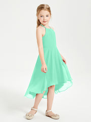 Trendy Tea Length Junior Bridesmaid Dresses Asymmetrical Skirt Turquoise