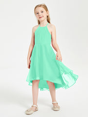 Trendy Tea Length Junior Bridesmaid Dresses Asymmetrical Skirt Turquoise