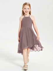 Trendy Tea Length Junior Bridesmaid Dresses Asymmetrical Skirt Vintage Mauve