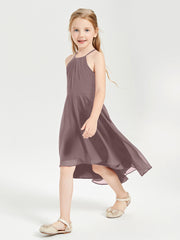 Trendy Tea Length Junior Bridesmaid Dresses Asymmetrical Skirt Vintage Mauve