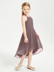 Trendy Tea Length Junior Bridesmaid Dresses Asymmetrical Skirt Vintage Mauve