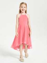 Trendy Tea Length Junior Bridesmaid Dresses Asymmetrical Skirt Watermelon