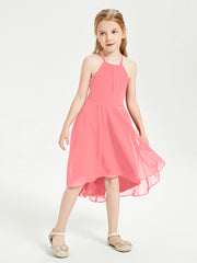 Trendy Tea Length Junior Bridesmaid Dresses Asymmetrical Skirt Watermelon