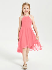 Trendy Tea Length Junior Bridesmaid Dresses Asymmetrical Skirt Watermelon