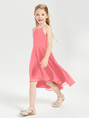 Trendy Tea Length Junior Bridesmaid Dresses Asymmetrical Skirt Watermelon