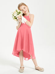 Trendy Tea Length Junior Bridesmaid Dresses Asymmetrical Skirt Watermelon