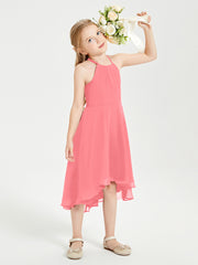 Trendy Tea Length Junior Bridesmaid Dresses Asymmetrical Skirt Watermelon
